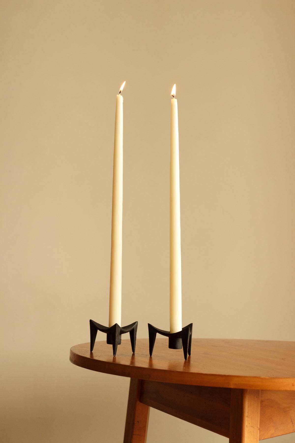 Sculptural Japanese Iron Candlestick, Pair