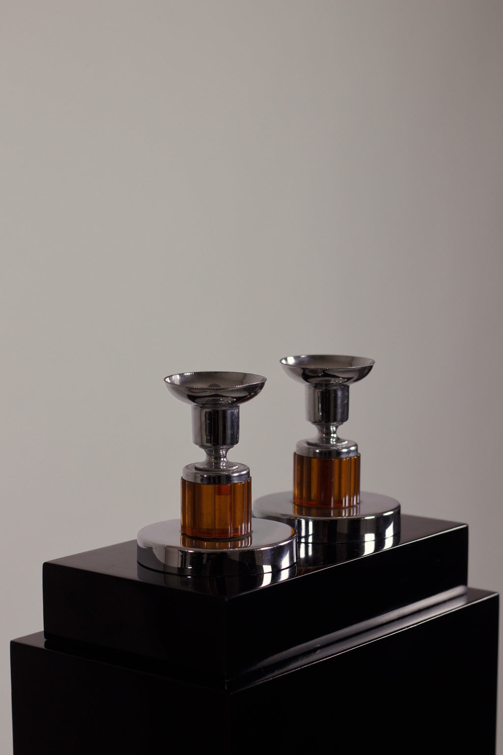 Art Deco Chrome & Amber Candlesticks