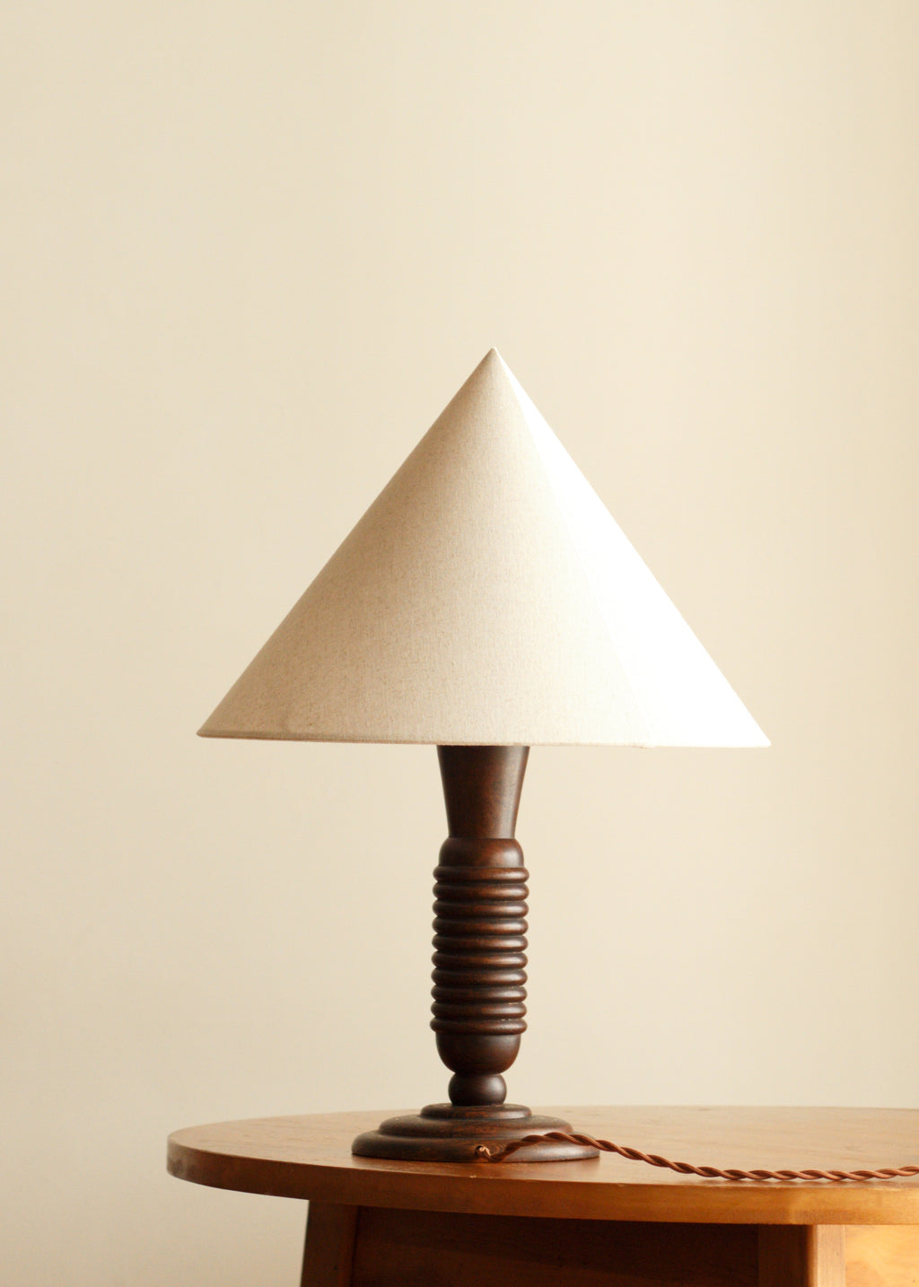 French Art Deco Ribbed Wood Table Lamp