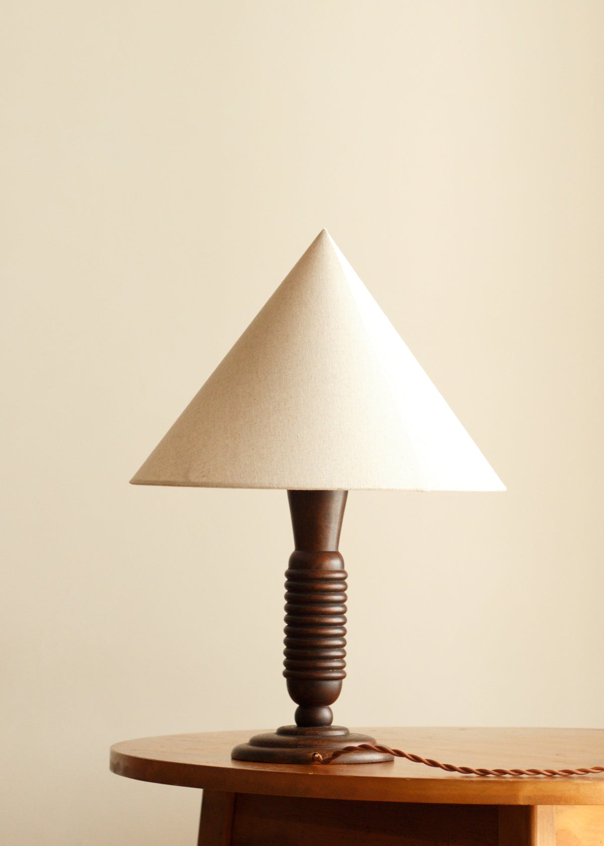 French Art Deco Ribbed Wood Table Lamp