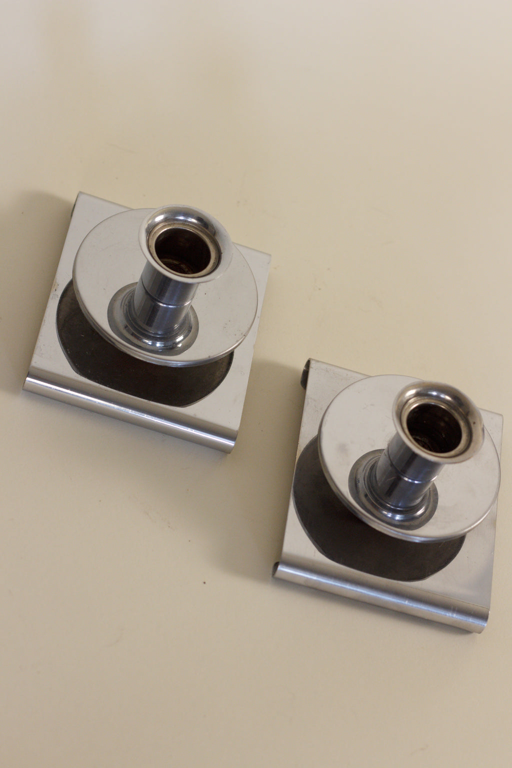 Pair of Art Deco Chrome Candlesticks