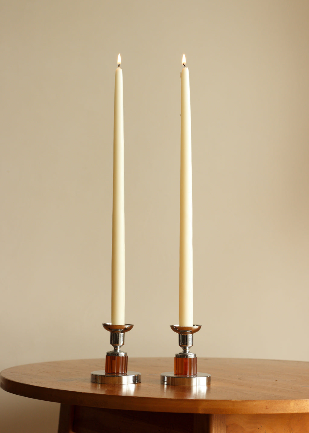 Art Deco Chrome & Amber Candlesticks