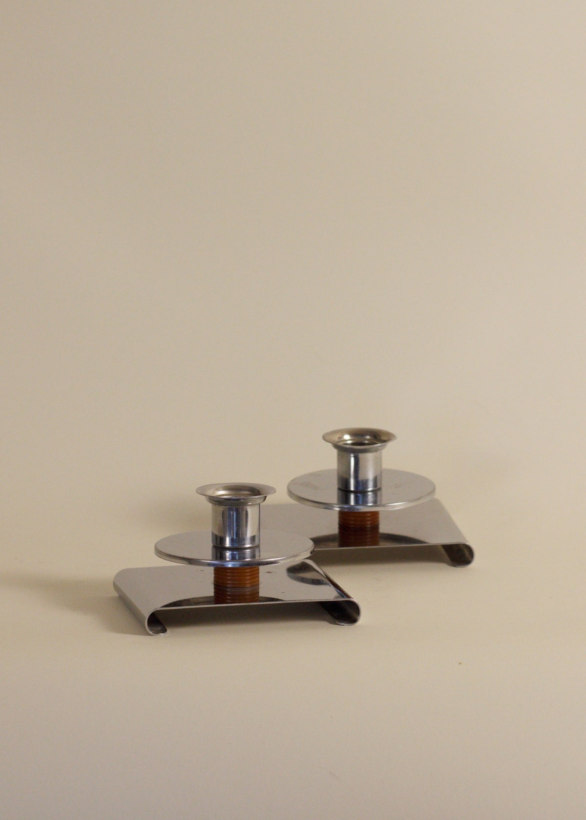 Pair of Art Deco Chrome Candlesticks