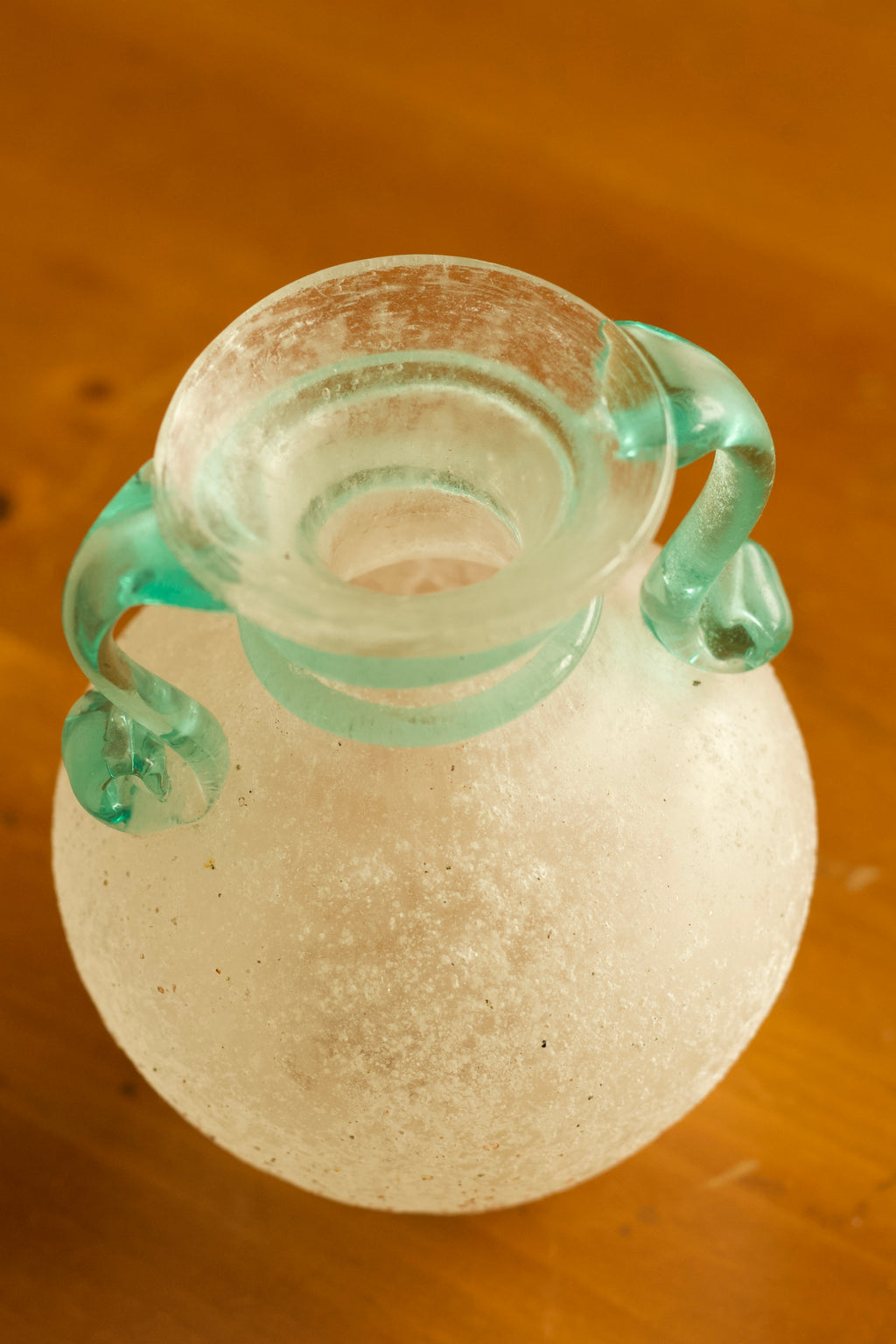 Glass Vase with Aqua Handles