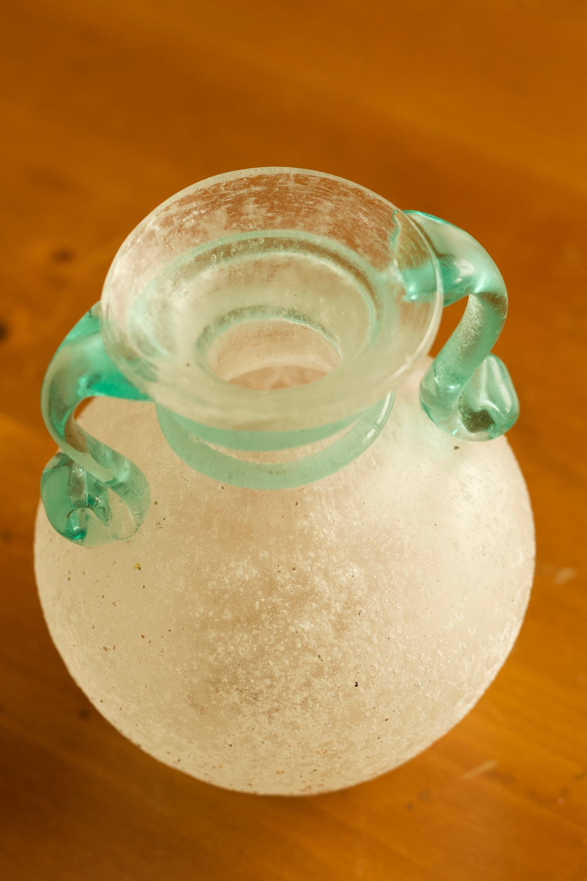 Glass Vase with Aqua Handles