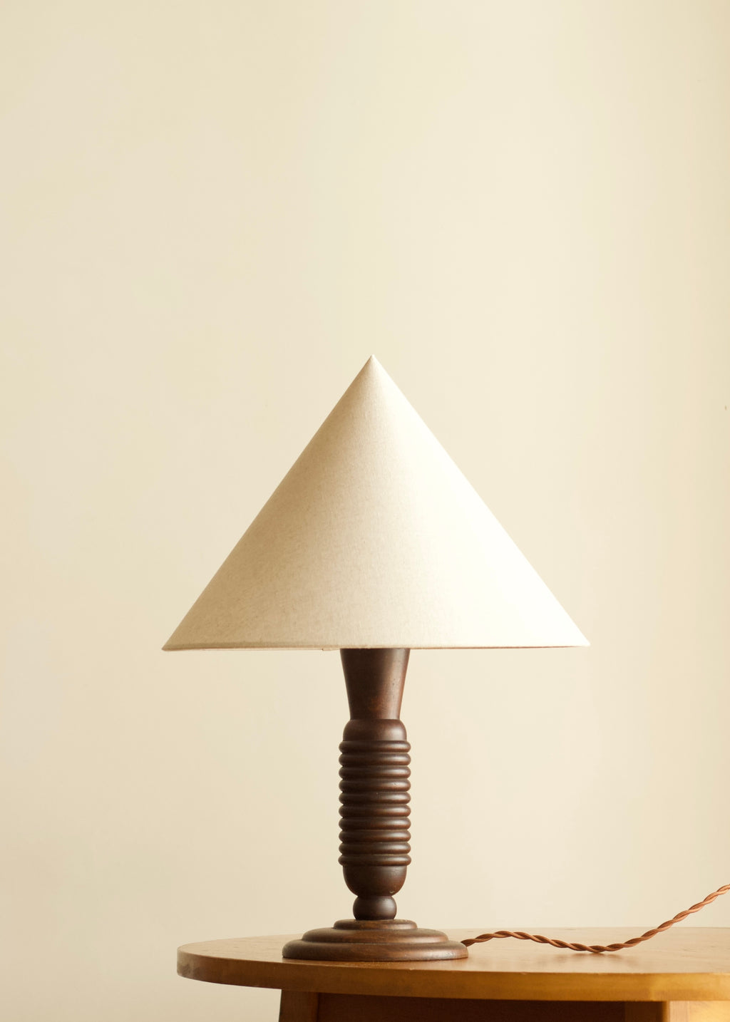 French Art Deco Ribbed Wood Table Lamp