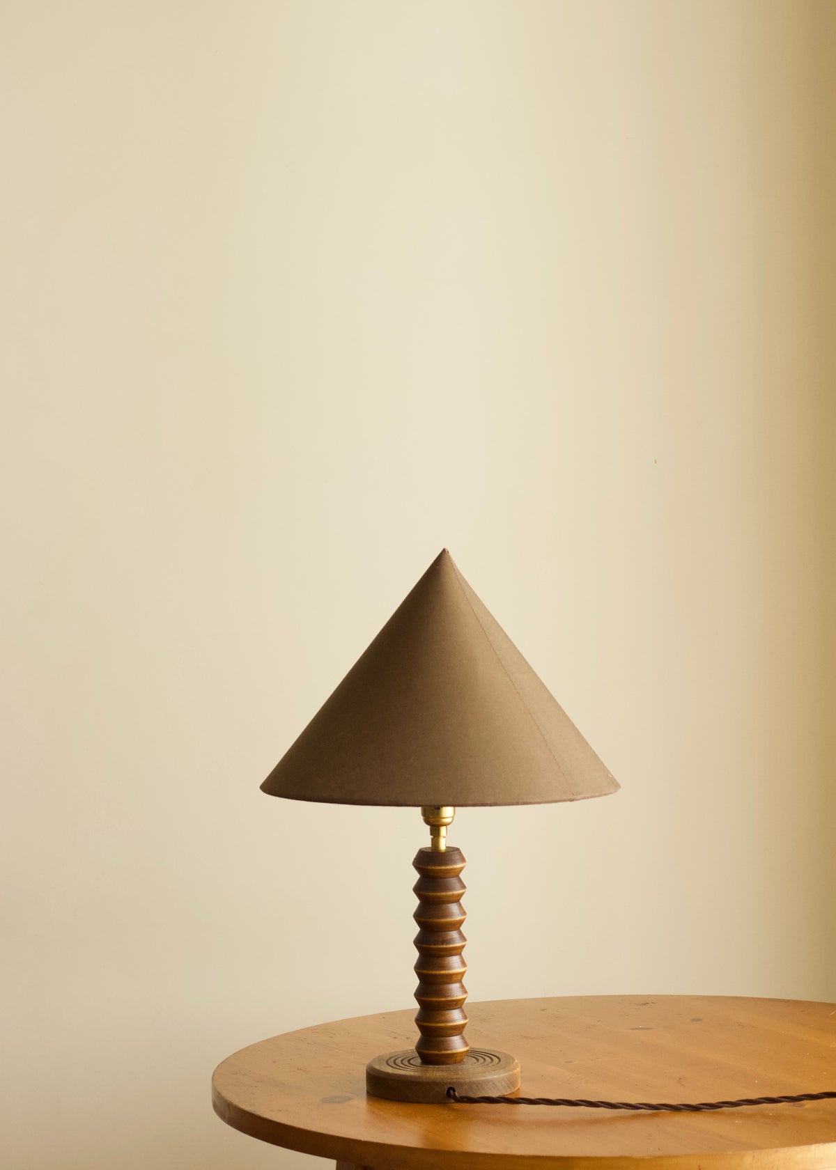French Art Deco Geometric Wood Table Lamp